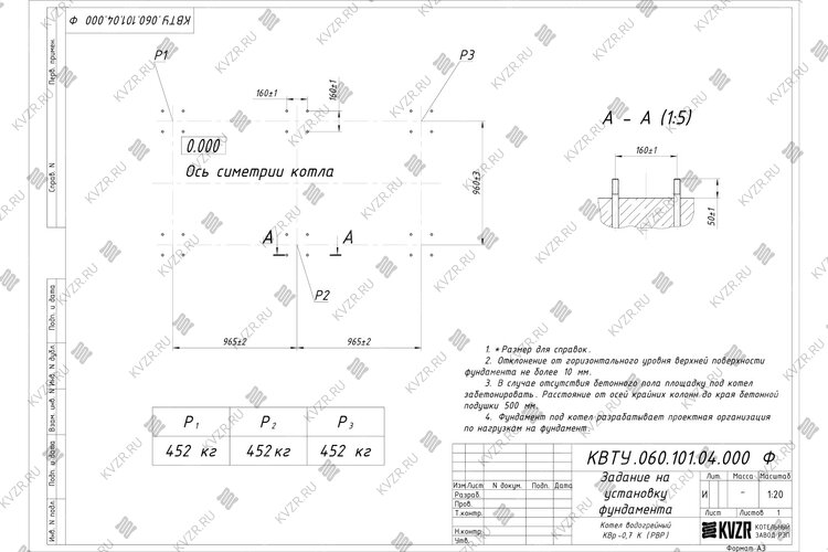 Чертеж фундамента котла КВр 0.75 с ОУР